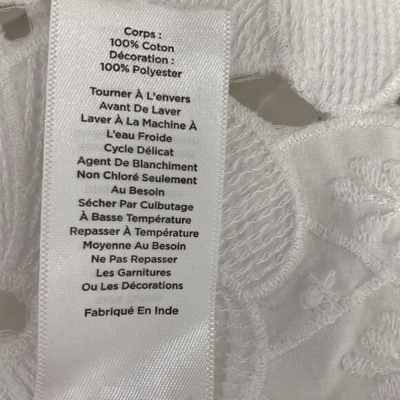 Talbots White Cotton Eyelet Floral Pattern Tie Neck Top Blouse Size M - Picture 5 of 7